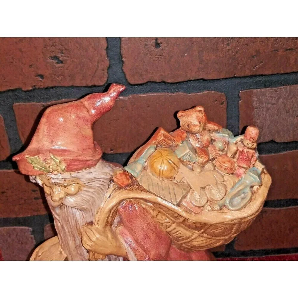 Vintage Antique Santa Figure w Child & Bag of Toys Ceramic Neutral colors RARE